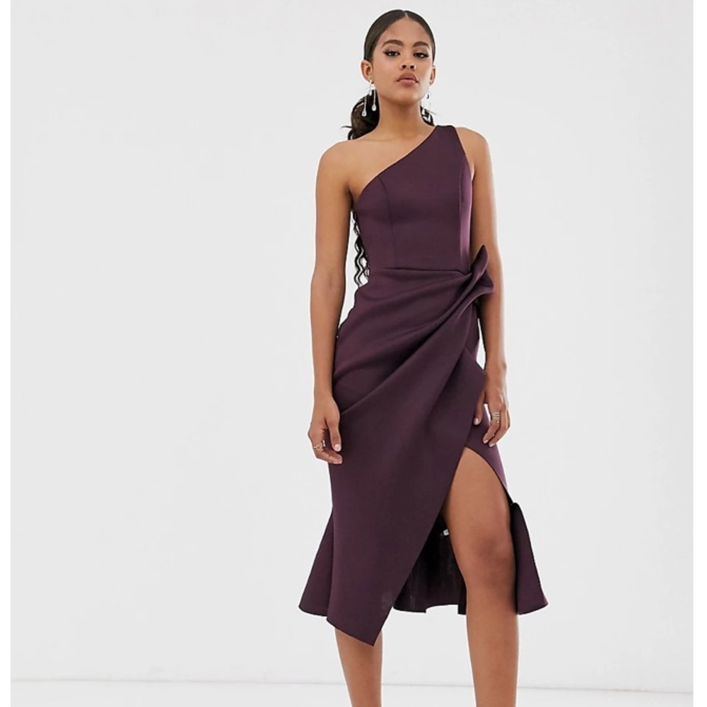 ASOS DESIGN One Shoulder Tuck Detail Midi Dress